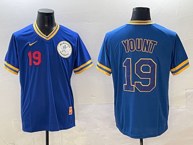 Men Milwaukee Brewers #19 Yount Blue Throwback Game 2025 Nike MLB Jersey style 2->milwaukee brewers->MLB Jersey